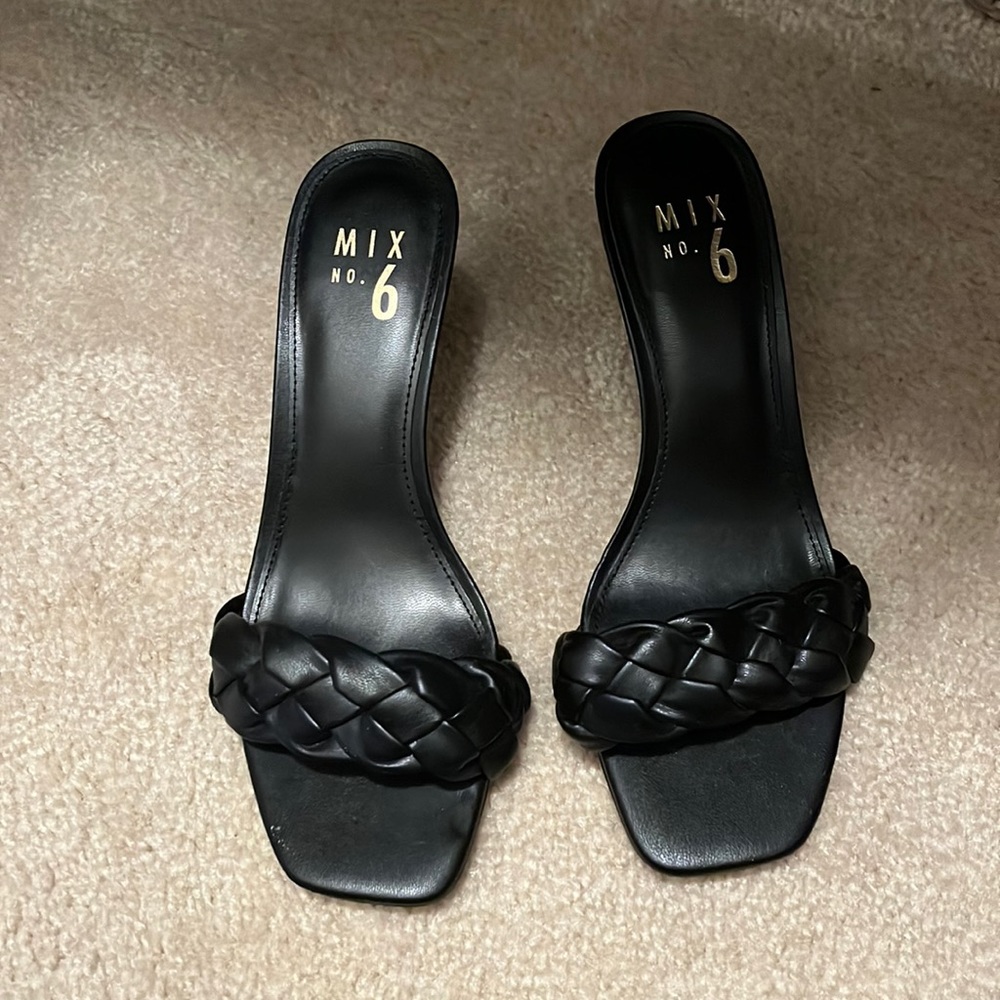 Mix No.6 black braided slip-on heeled sandal